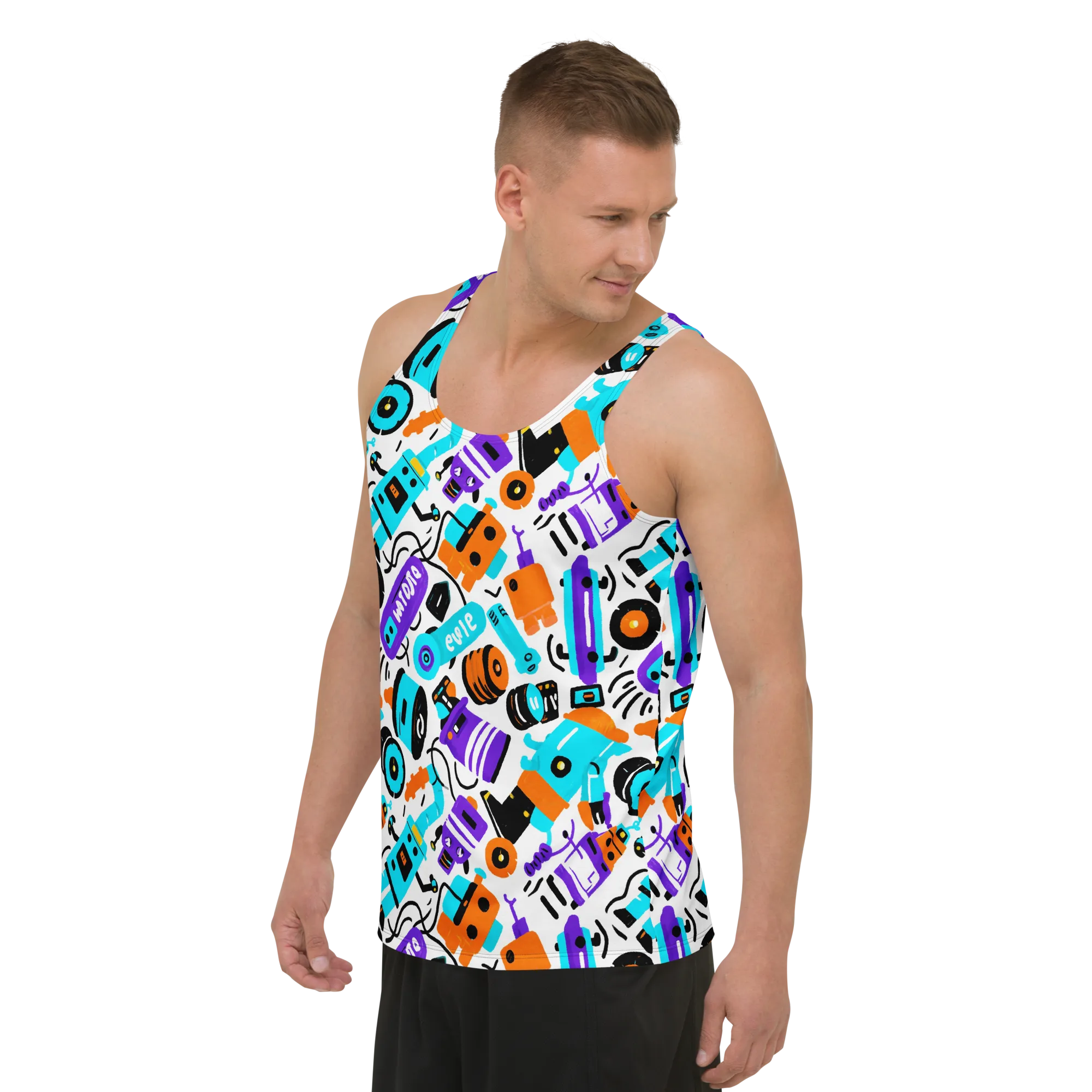 Robo Rave on Men's Tank Top — Left Front