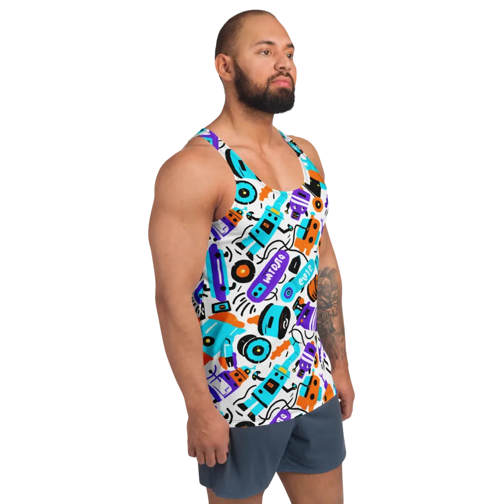 Robo Rave on Men's Tank Top — Right Front