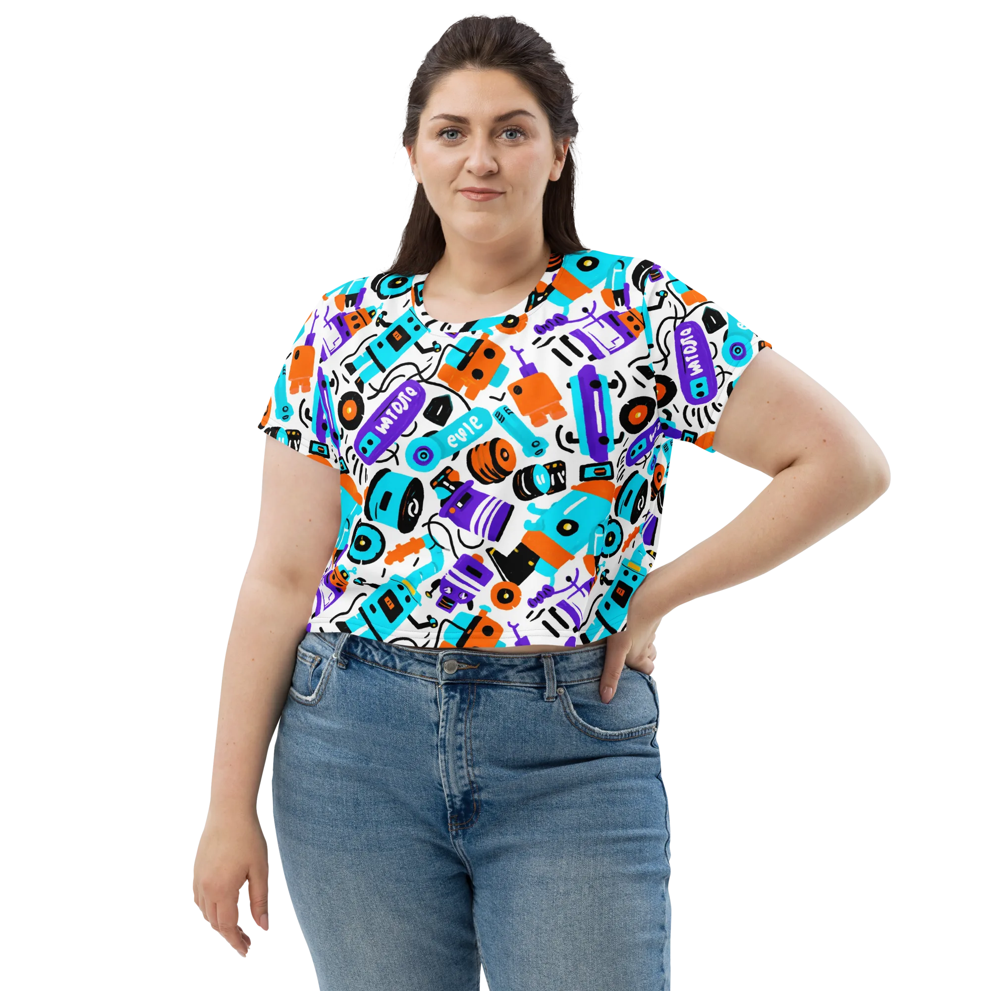 Robo Rave on Crop Tee — Front