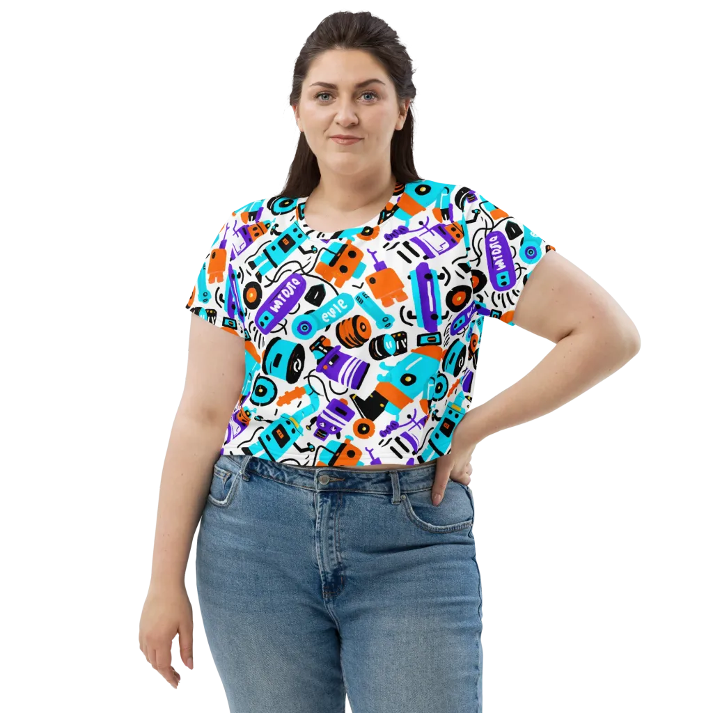 Robo Rave on Crop Tee — Front