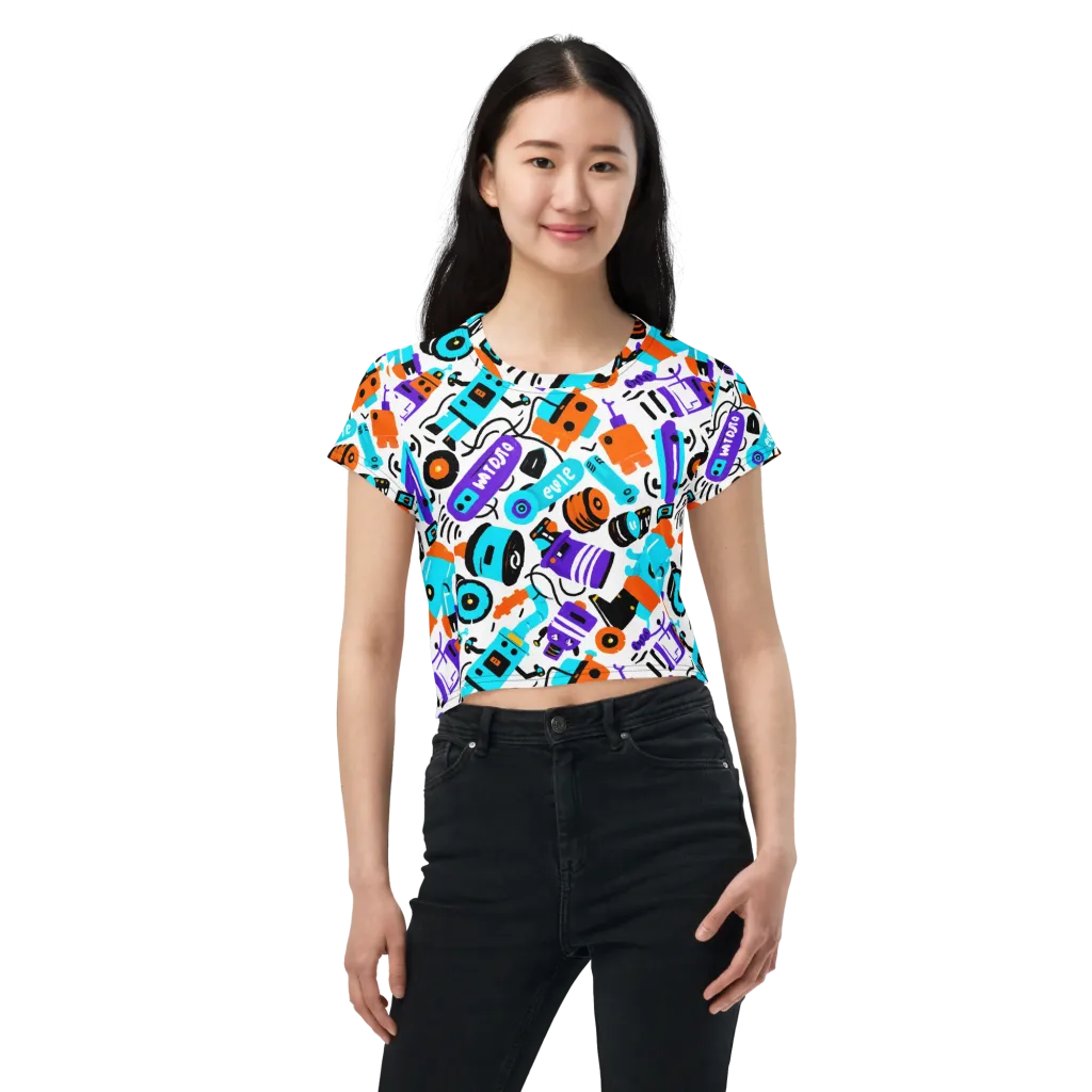Robo Rave on Crop Tee — Front