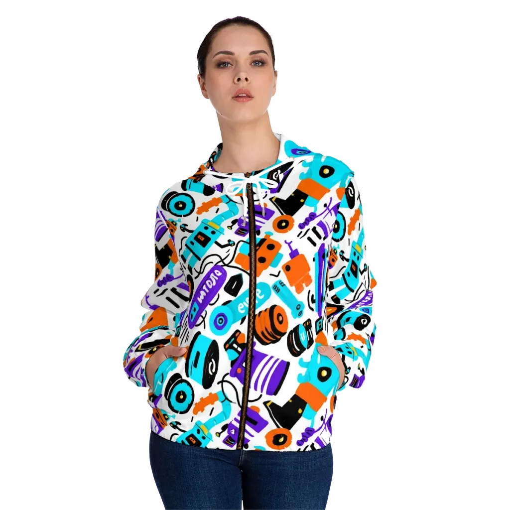 Robo Rave on Women's Full-Zip Hoodie — Front On Person