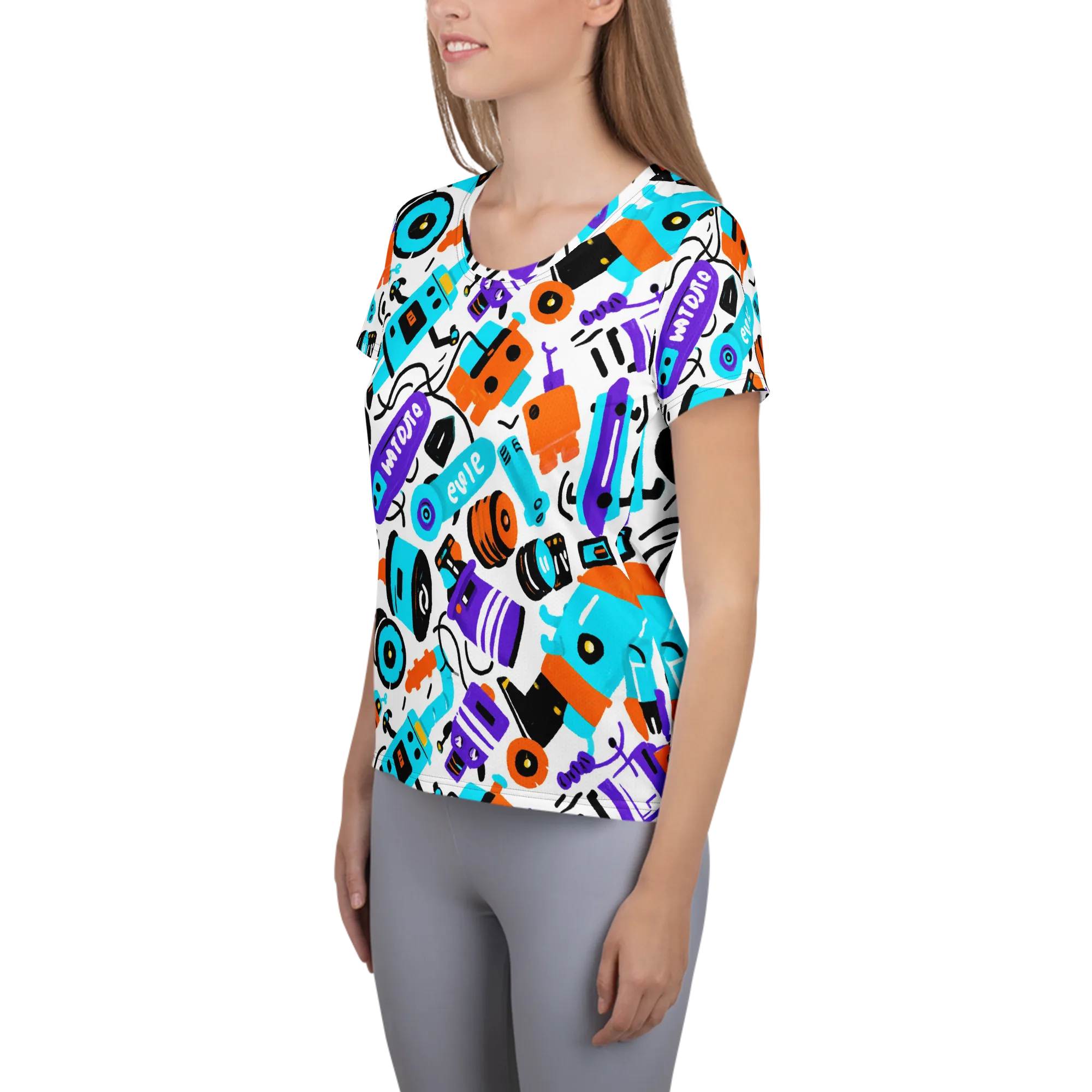 Robo Rave on Women's Athletic T-Shirt — Left