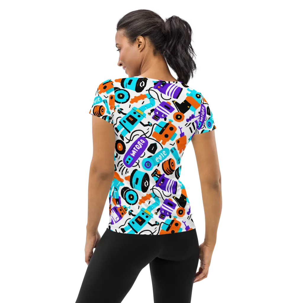Robo Rave on Women's Athletic T-Shirt — Back