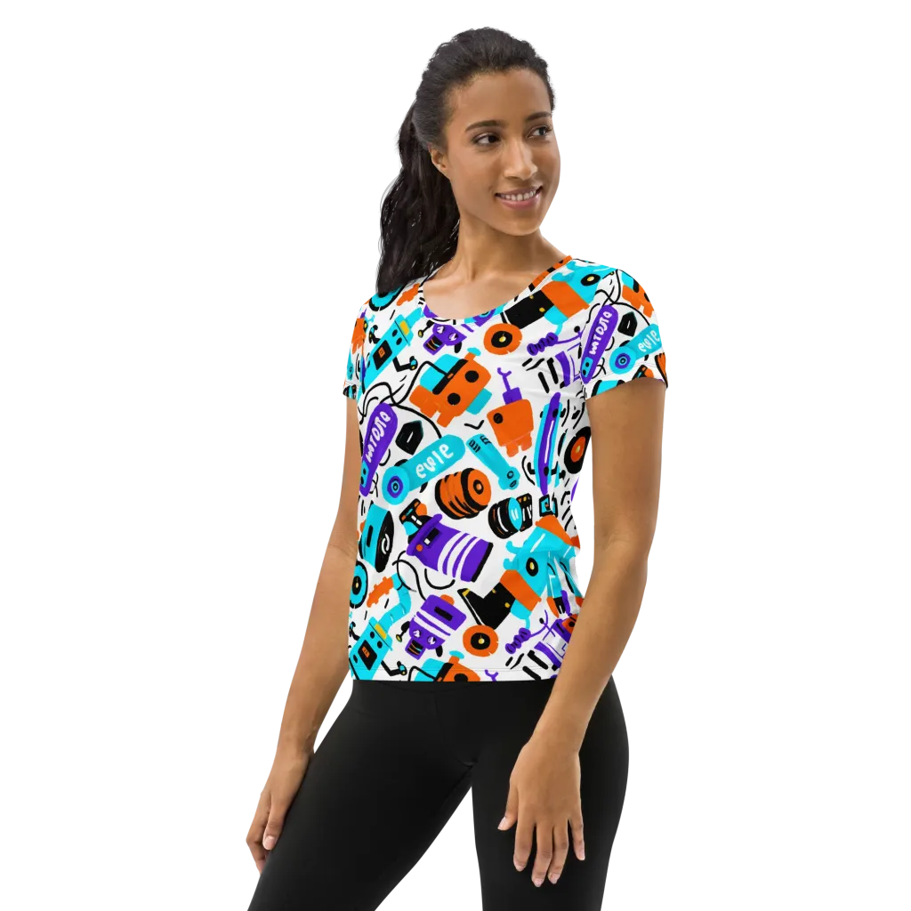 Robo Rave on Women's Athletic T-Shirt — Left
