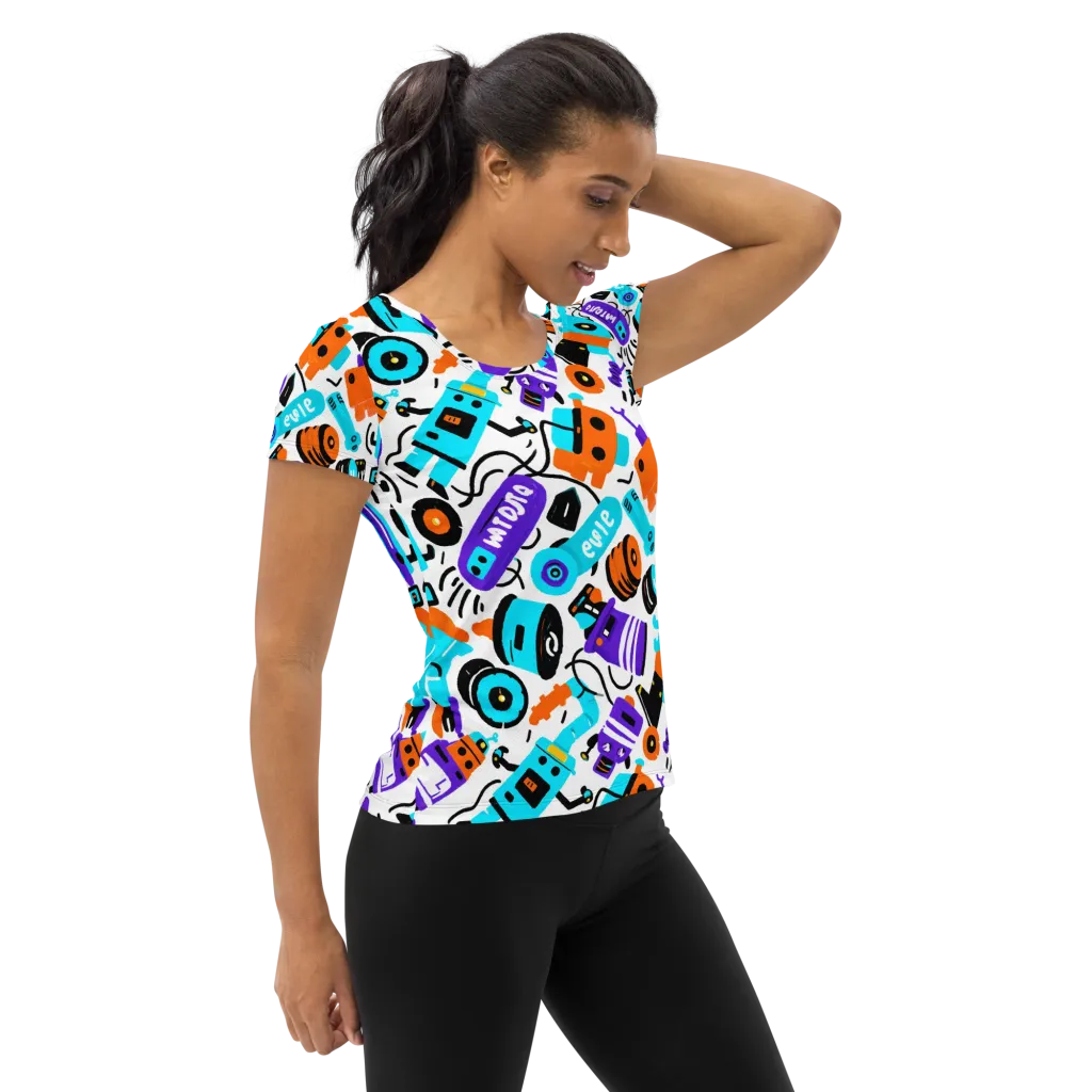 Robo Rave on Women's Athletic T-Shirt — Right