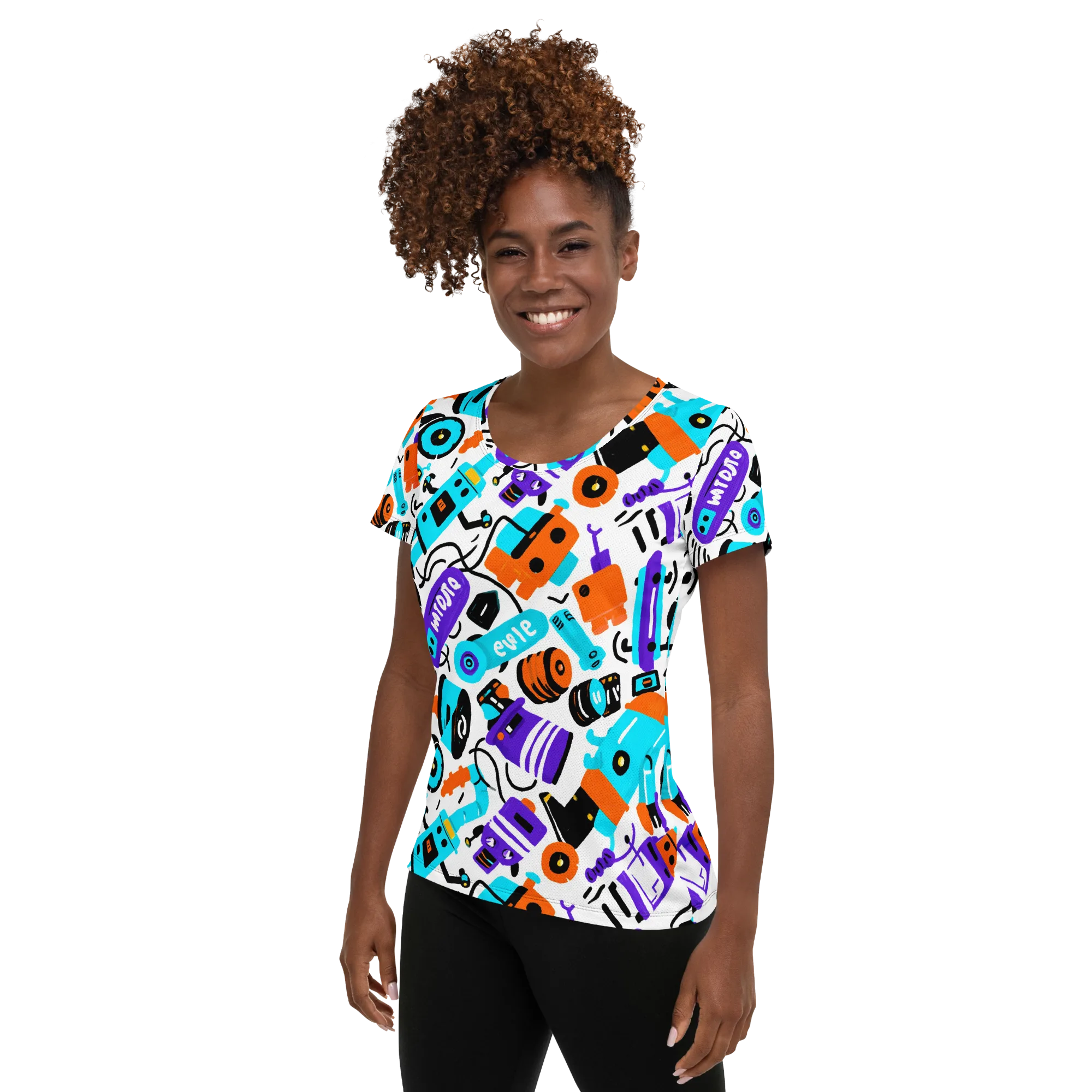 Robo Rave on Women's Athletic T-Shirt — Left