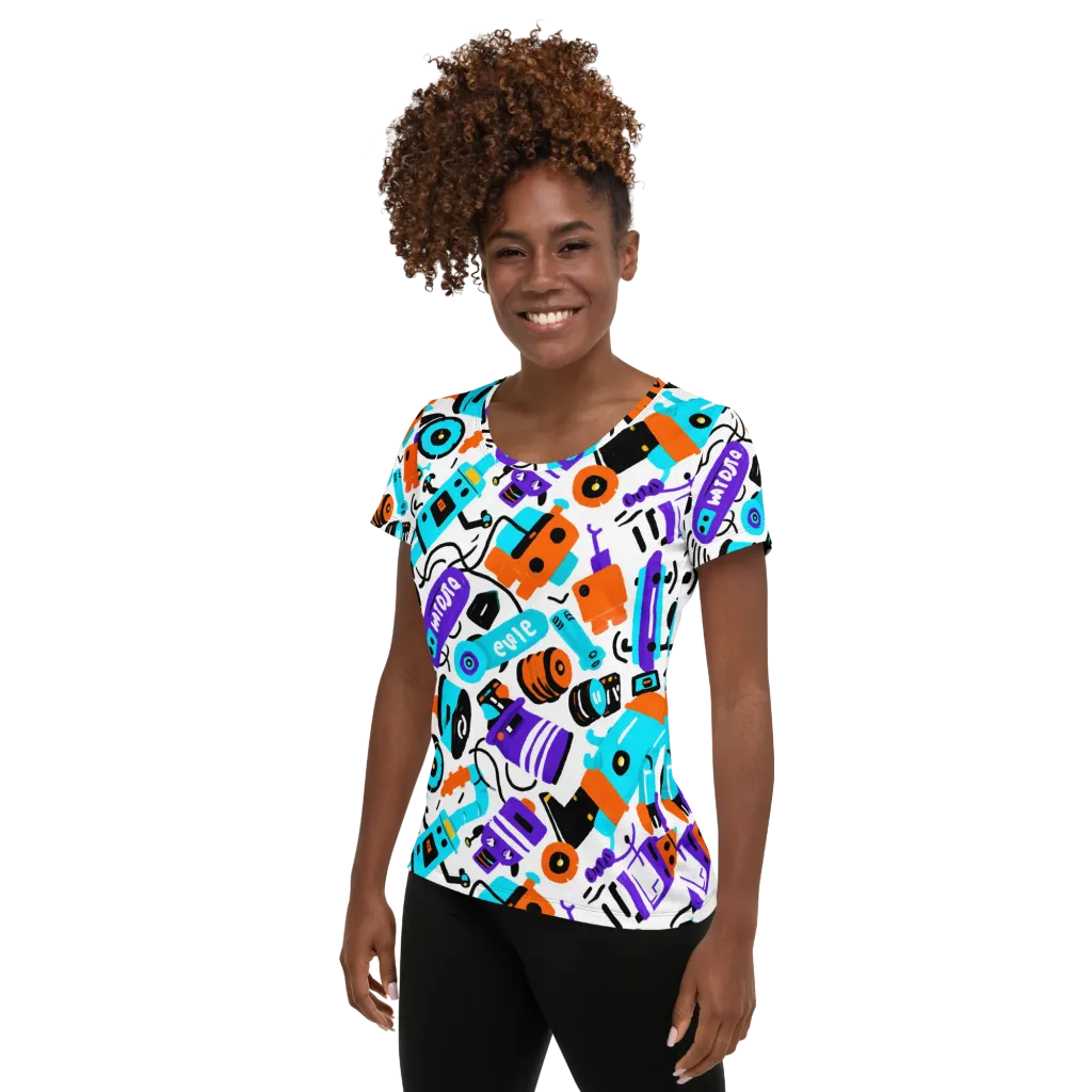 Robo Rave on Women's Athletic T-Shirt — Left
