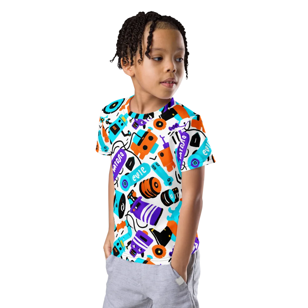 Robo Rave on Kids Crew Neck T-Shirt — Left Front