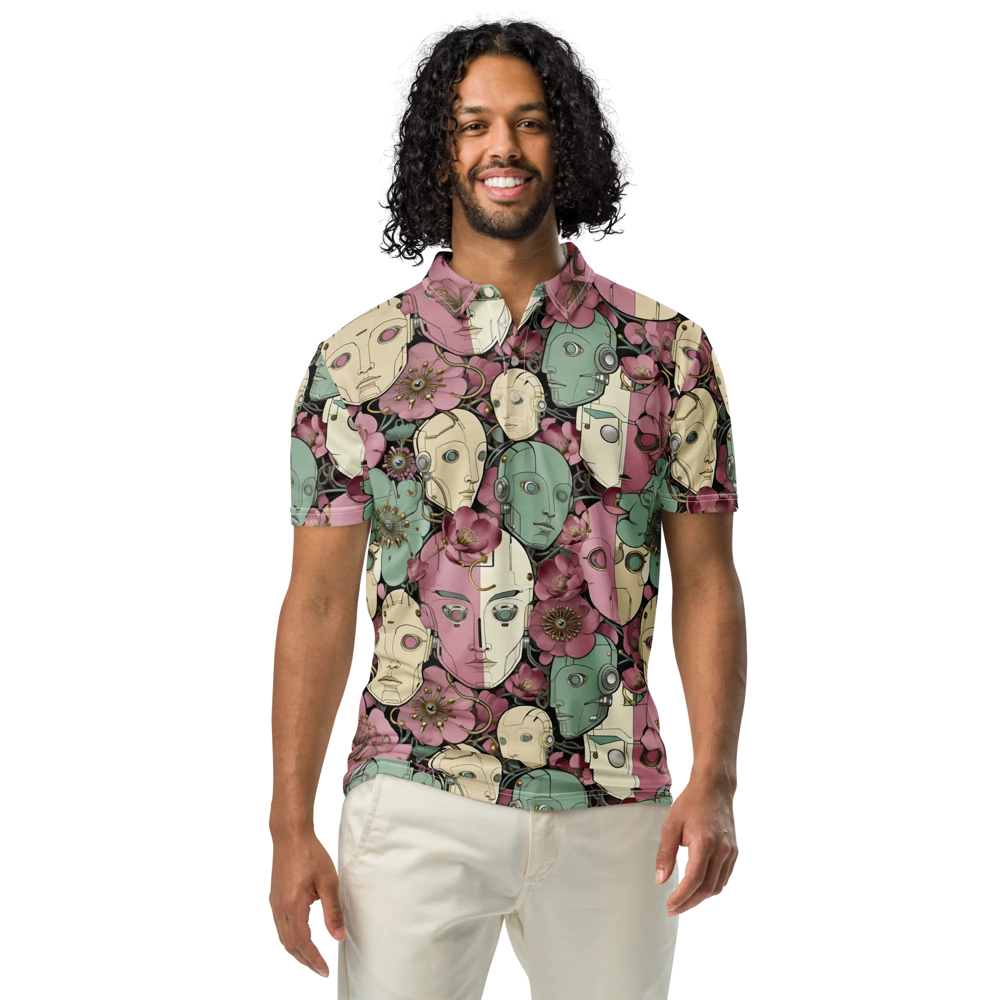 Botanical Automata on Men's Slim Fit Polo Shirt — Front