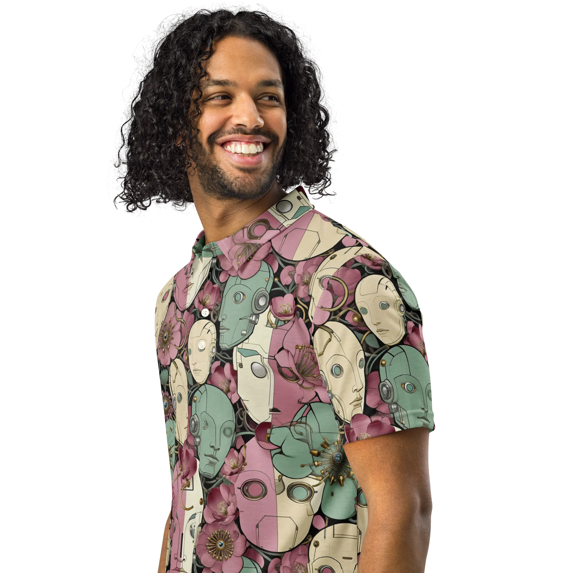 Botanical Automata on Men's Slim Fit Polo Shirt — Left Front