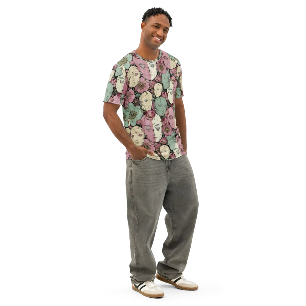 Botanical Automata on Men's Cotton Crew Neck T-Shirt — Right Front