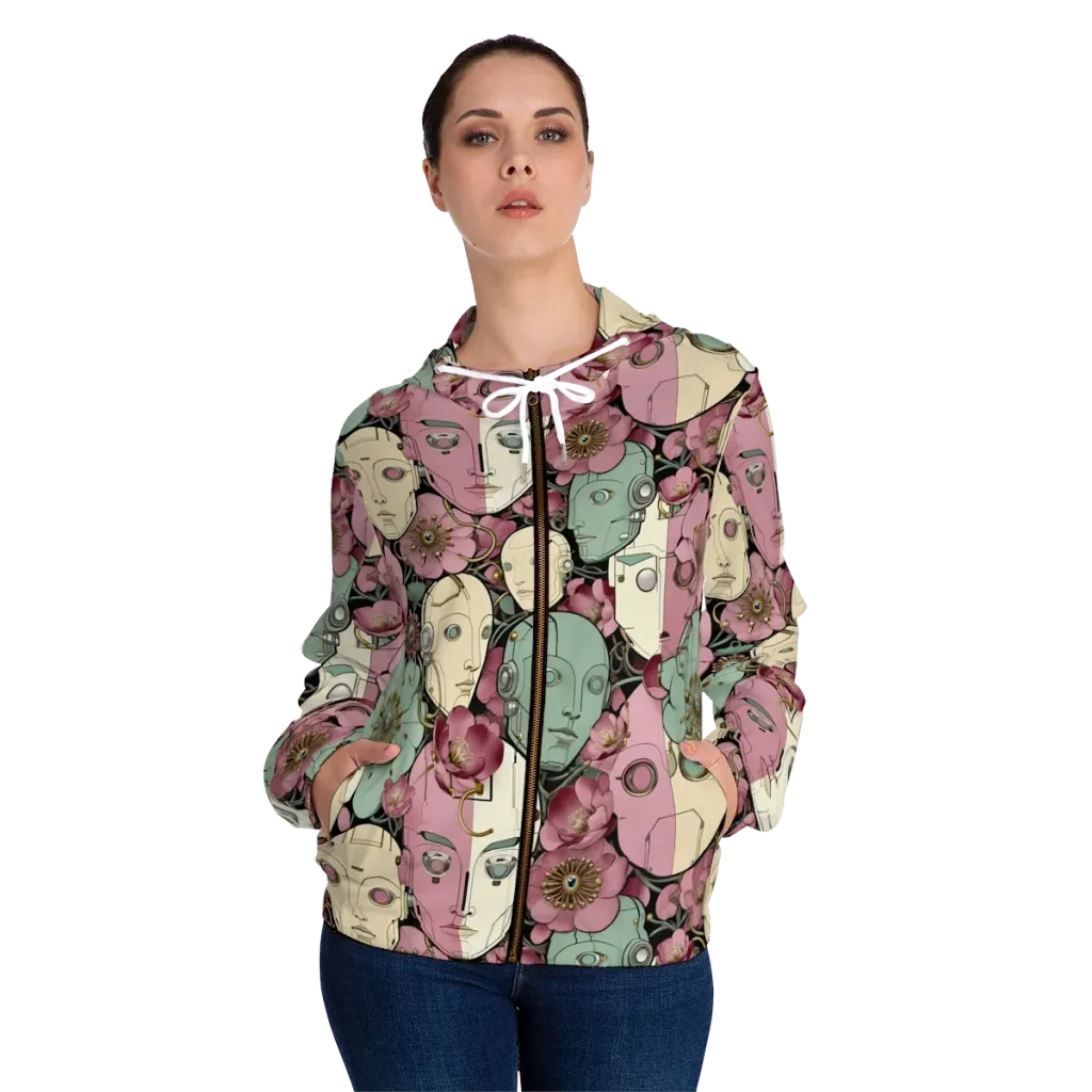 Botanical Automata on Women's Full-Zip Hoodie — Front On Person