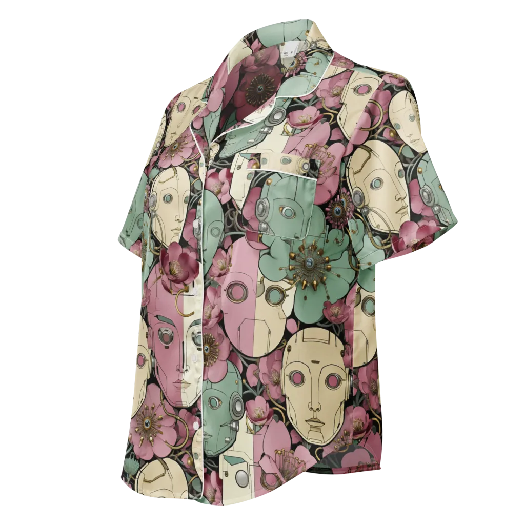 Botanical Automata on Women's Short Sleeve Pajama Top — Left Front
