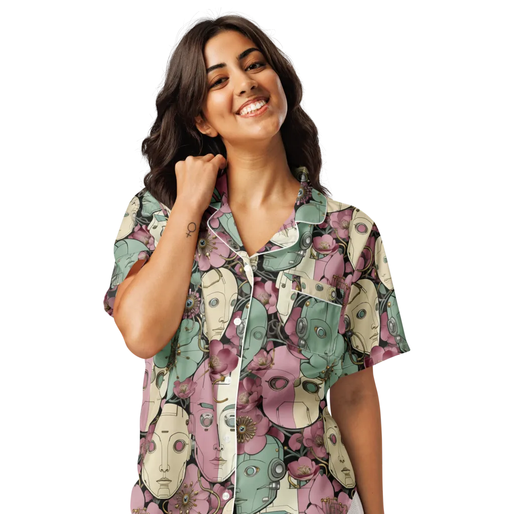 Botanical Automata on Women's Short Sleeve Pajama Top — Front