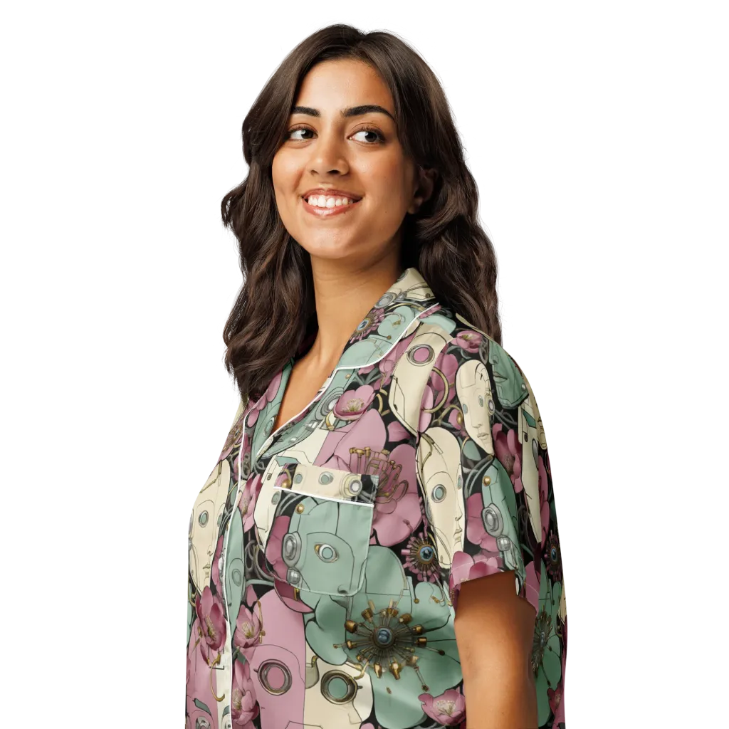 Botanical Automata on Women's Short Sleeve Pajama Top — Left Front