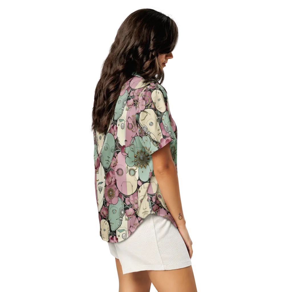 Botanical Automata on Women's Short Sleeve Pajama Top — Right Back