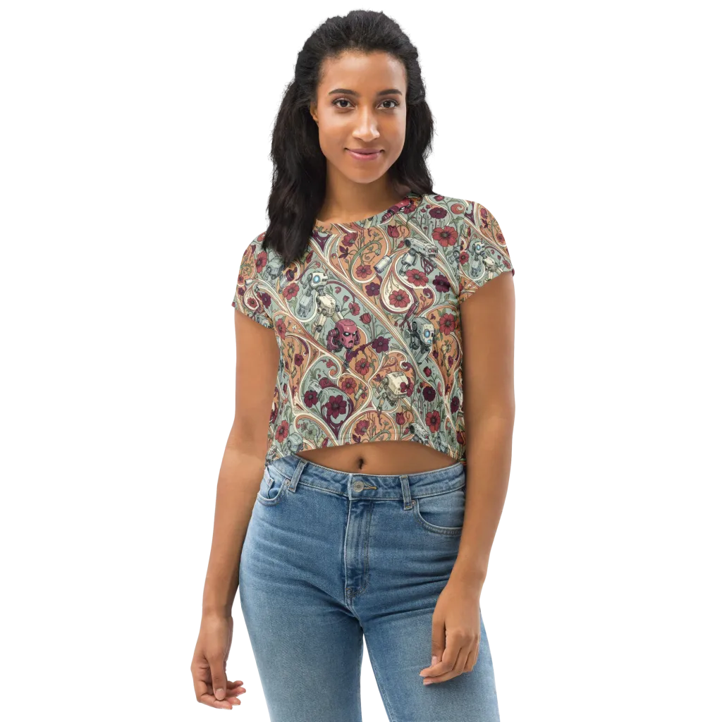 Clockwork Conservatory on Crop Tee — Front
