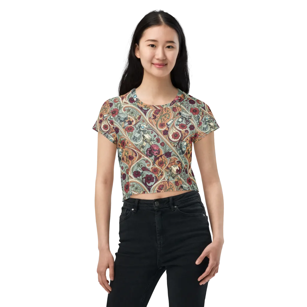 Clockwork Conservatory on Crop Tee — Front