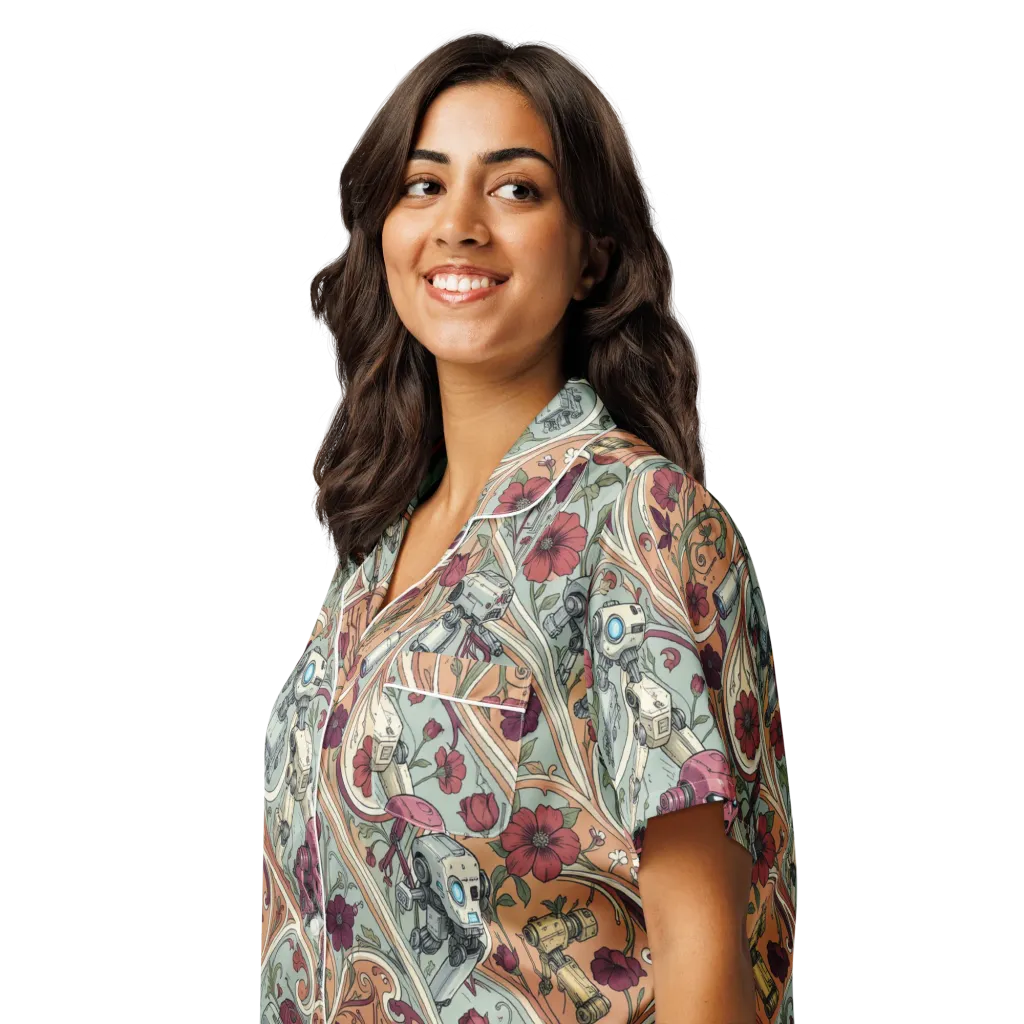 Clockwork Conservatory on Women's Short Sleeve Pajama Top — Left Front