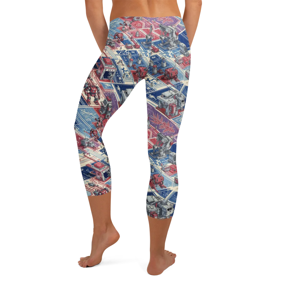 Robot Railyard on Capri Leggings — Back