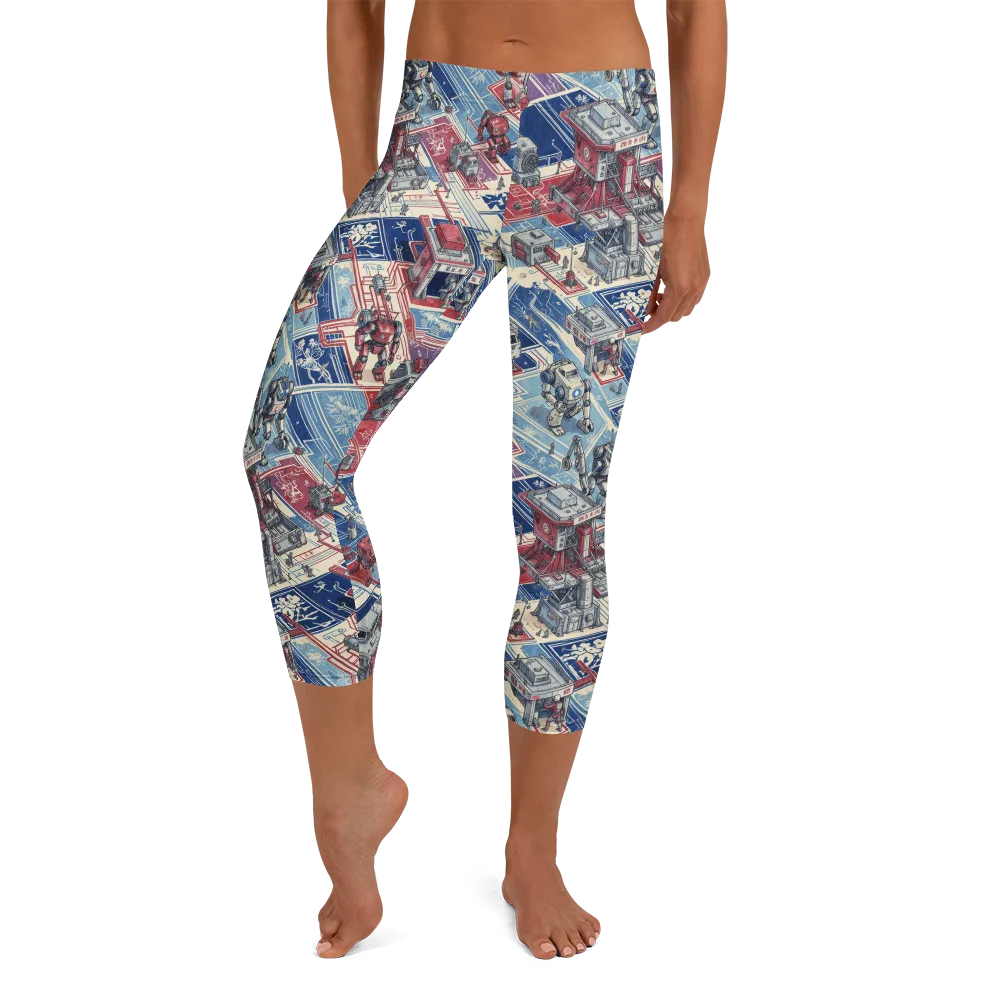 Robot Railyard on Capri Leggings — Front
