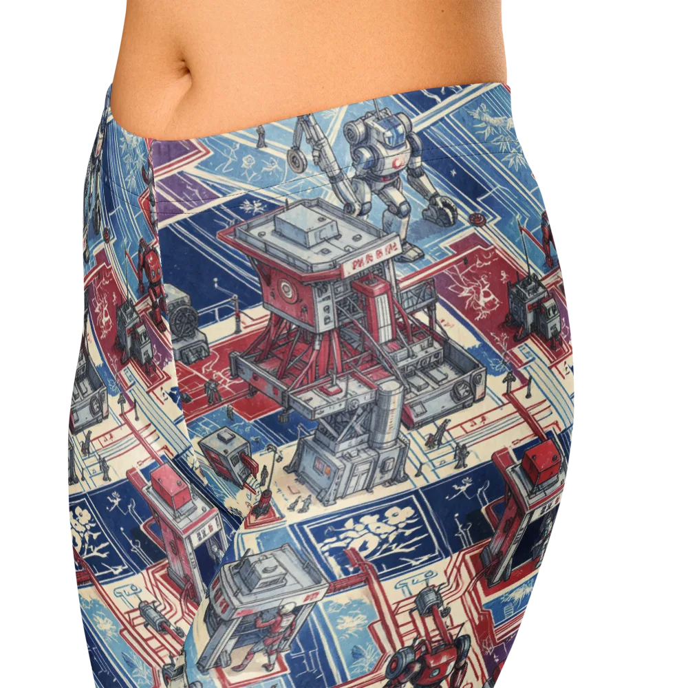 Robot Railyard on Capri Leggings — Zoomed-in