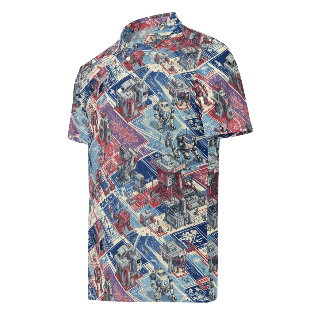 Robot Railyard on Men's Slim Fit Polo Shirt — Left Front