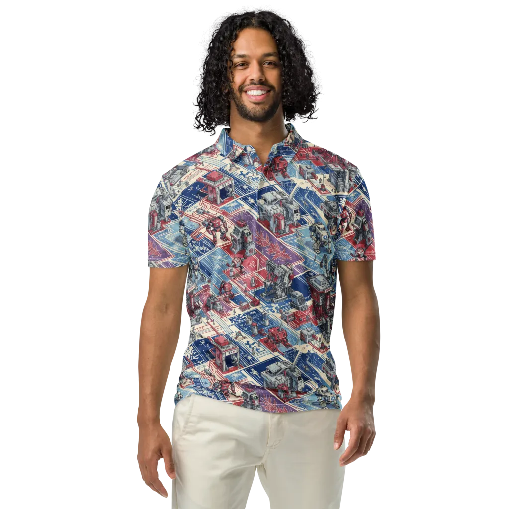 Robot Railyard on Men's Slim Fit Polo Shirt — Front