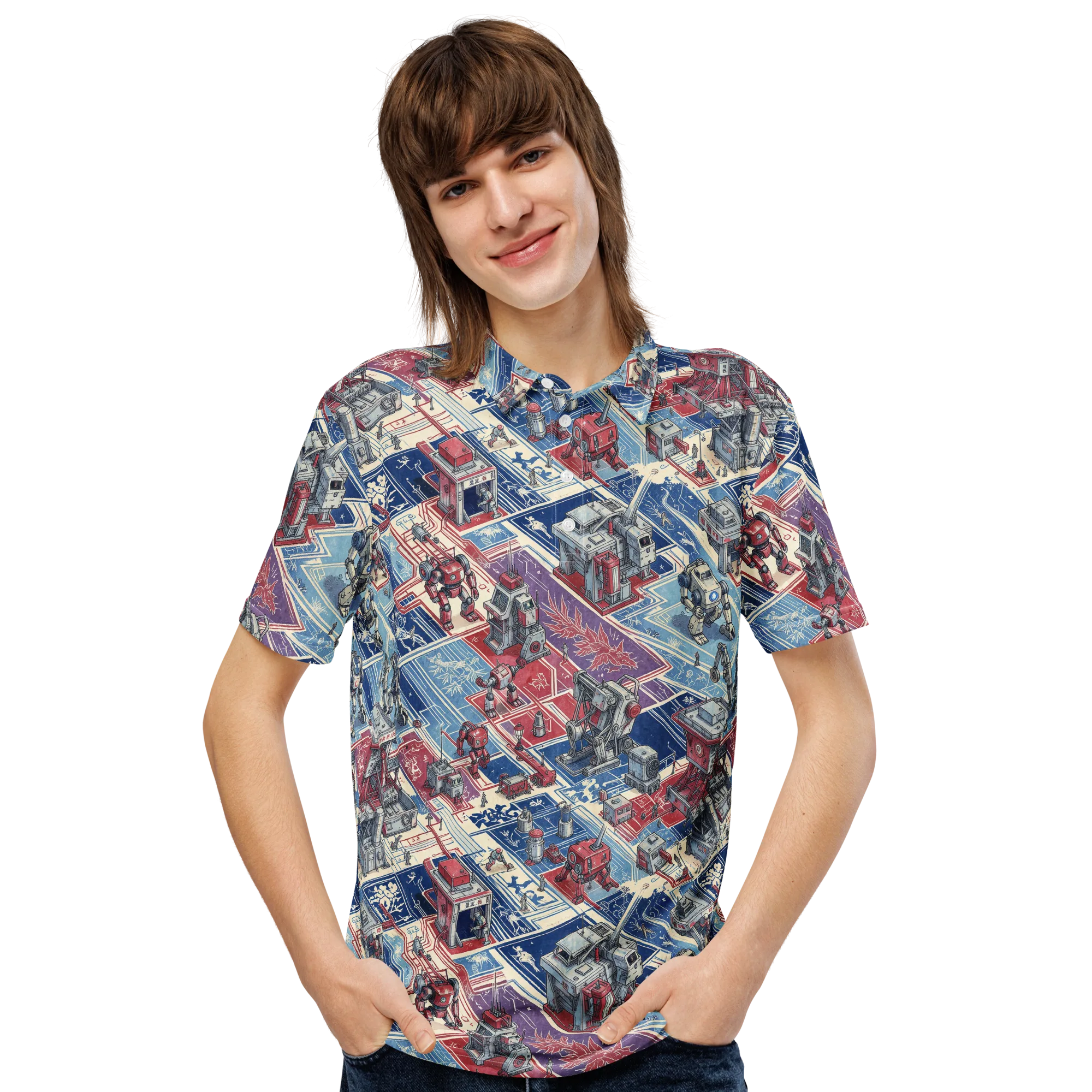 Robot Railyard on Men's Slim Fit Polo Shirt — Front