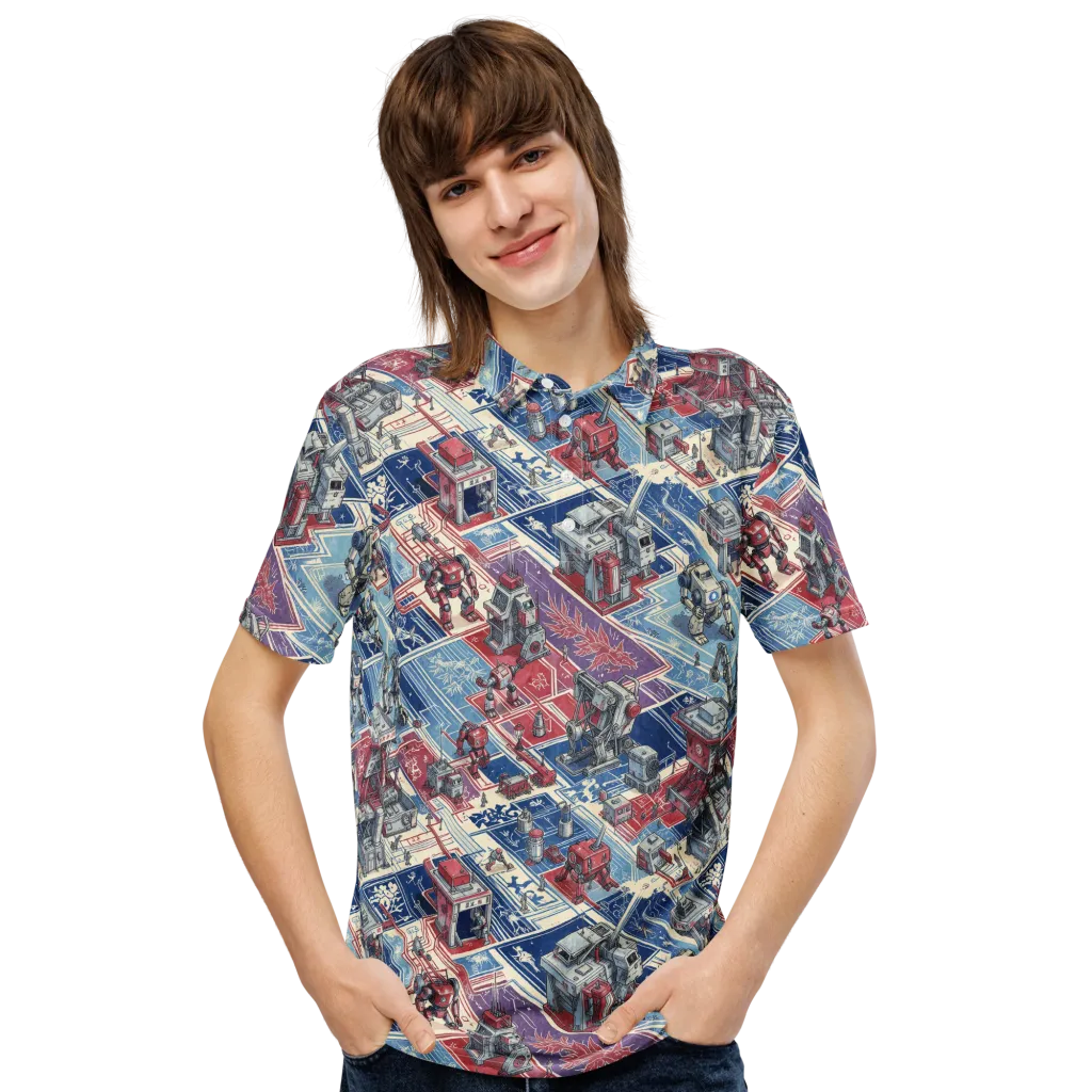 Robot Railyard on Men's Slim Fit Polo Shirt — Front
