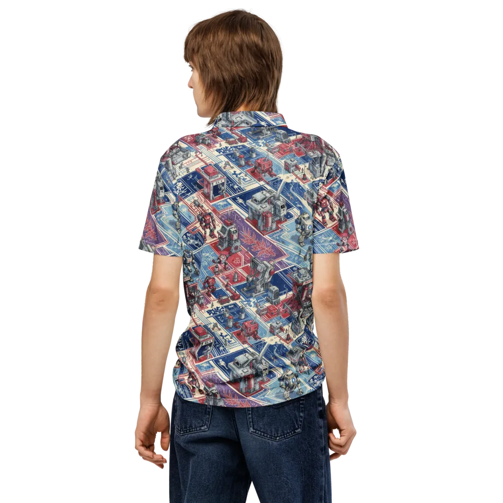 Robot Railyard on Men's Slim Fit Polo Shirt — Back