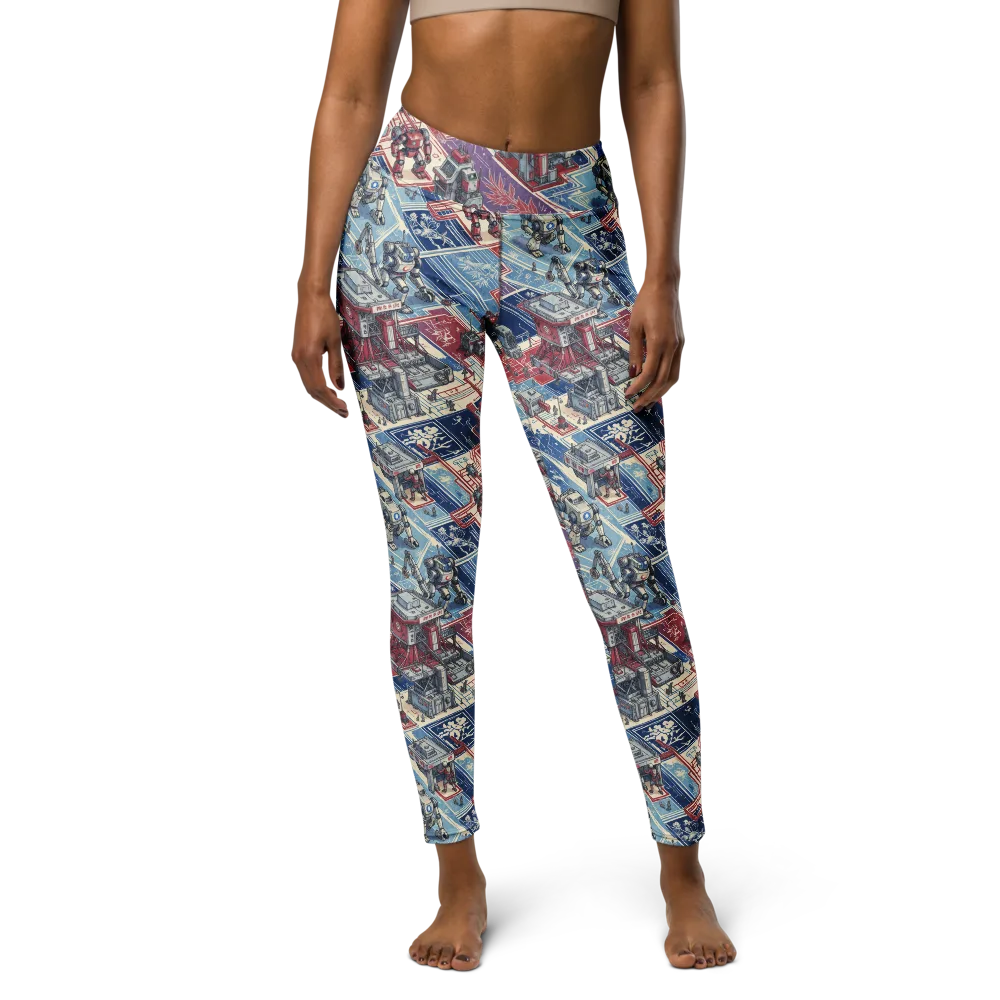 Robot Railyard on Yoga Leggings — Front