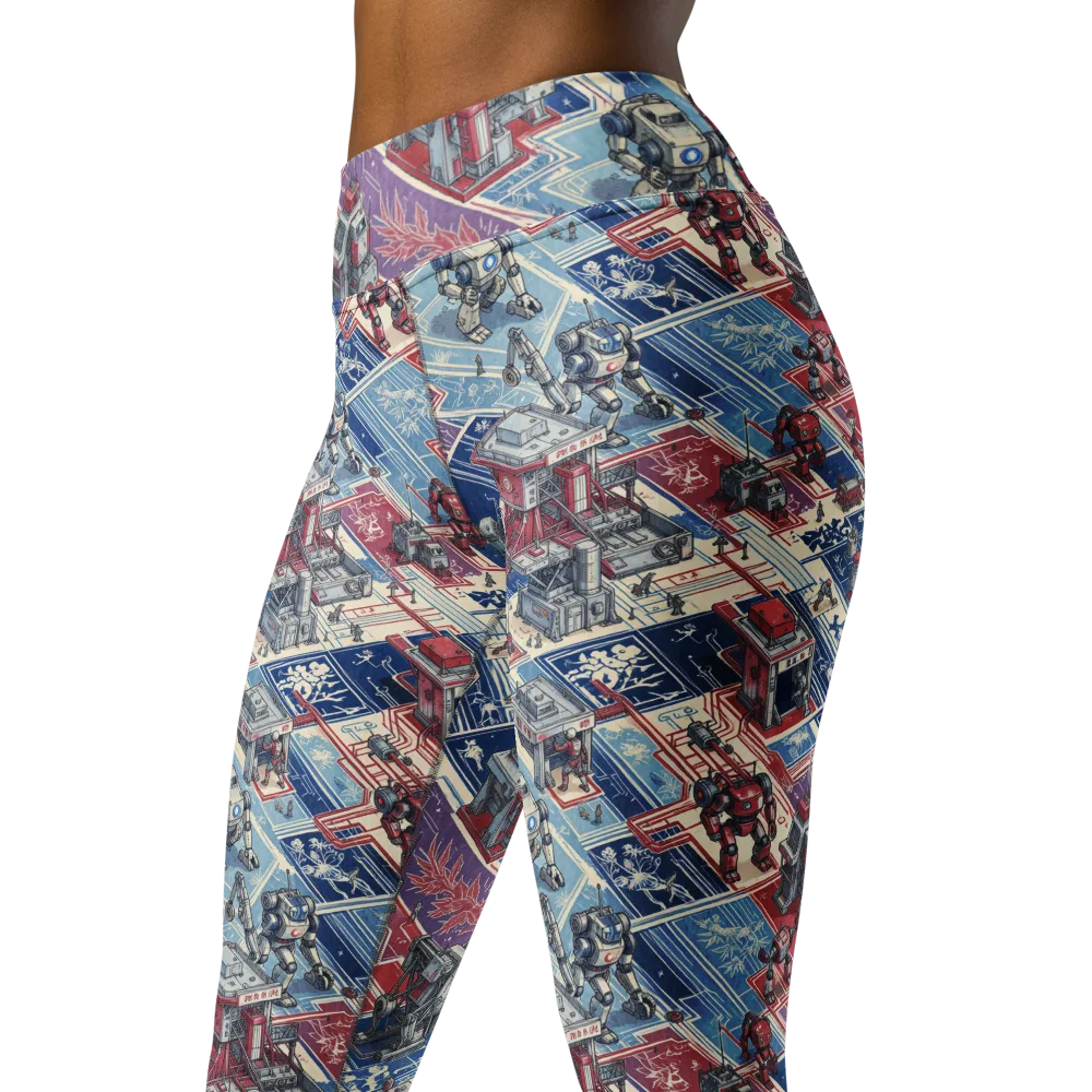 Robot Railyard on Yoga Leggings — Left Front