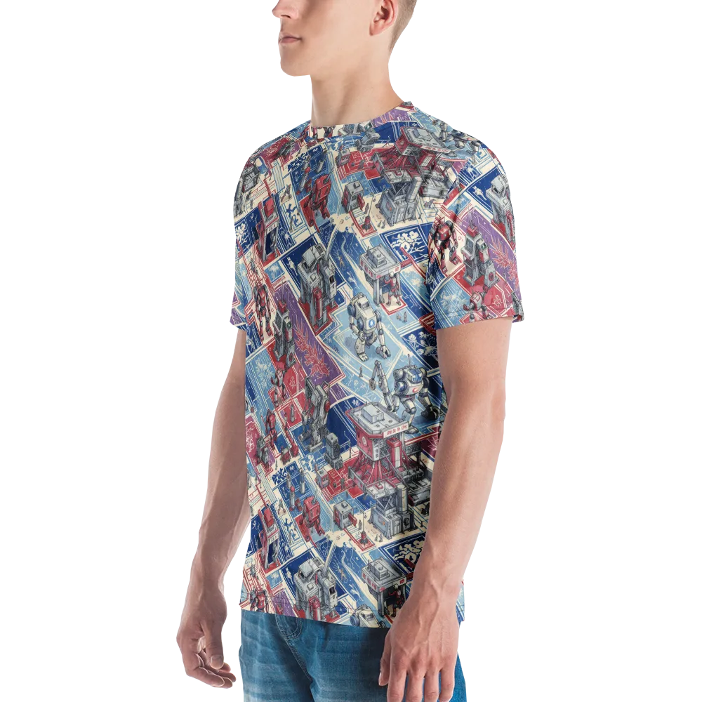 Robot Railyard on Men's Crew Neck T-Shirt — Left