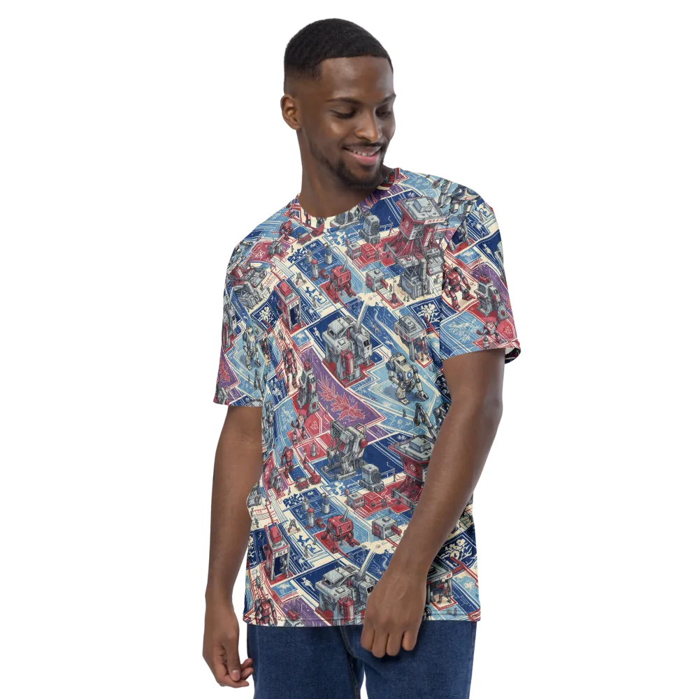 Robot Railyard on Men's Crew Neck T-Shirt — Left