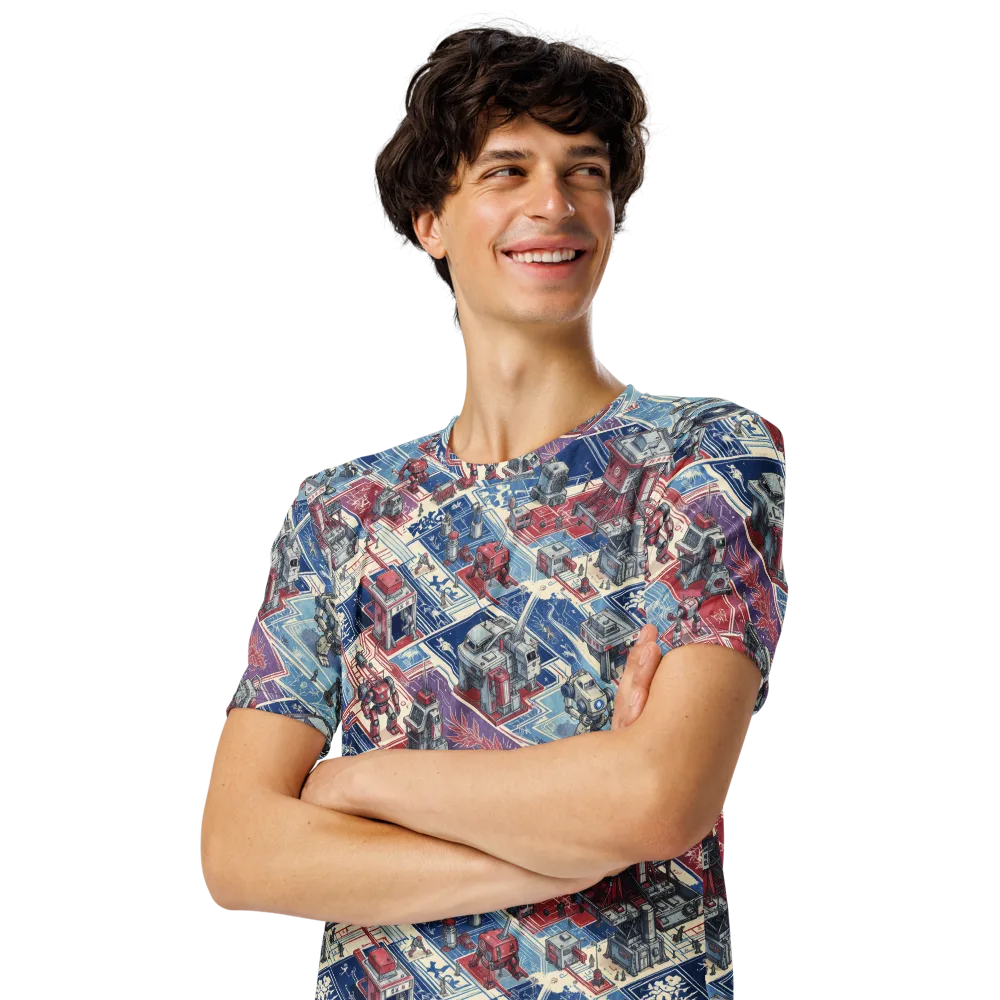 Robot Railyard on Men's Crew Neck T-Shirt — Left Front