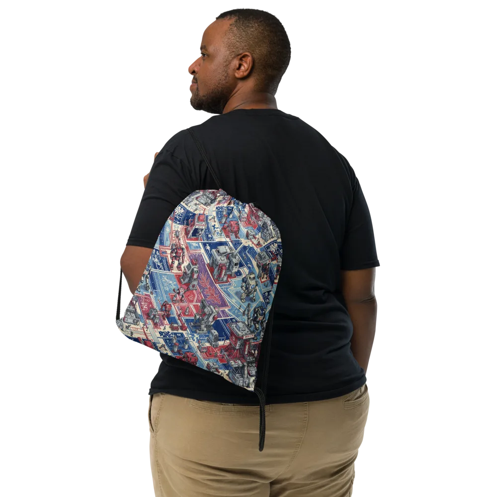 Robot Railyard on Drawstring Bag — Front