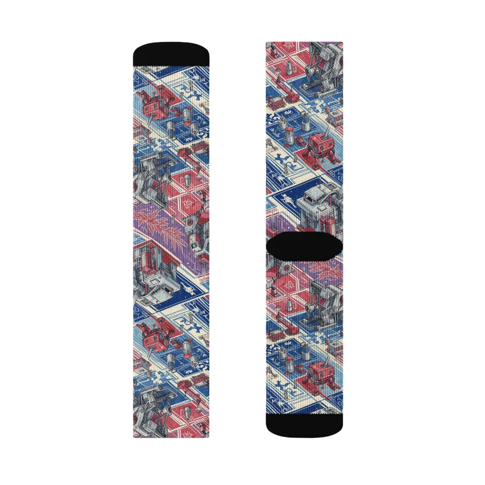 Robot Railyard on Socks — Left Sock