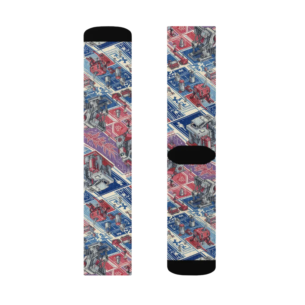 Robot Railyard on Socks — Right Sock