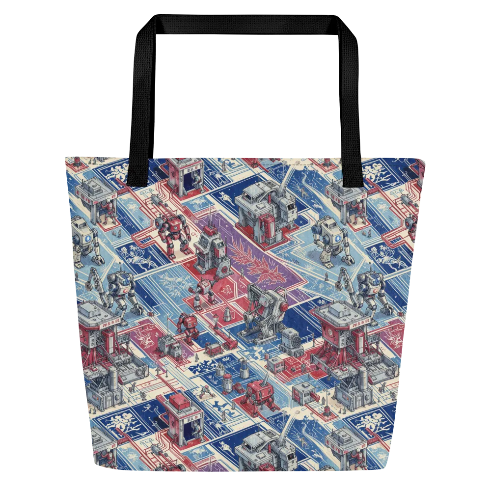 Robot Railyard on Large Tote Bag W/ Pocket — Front