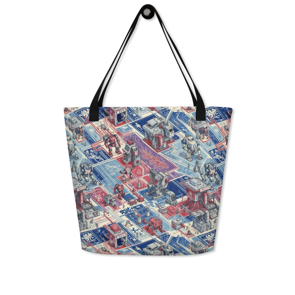 Robot Railyard on Large Tote Bag W/ Pocket — Front