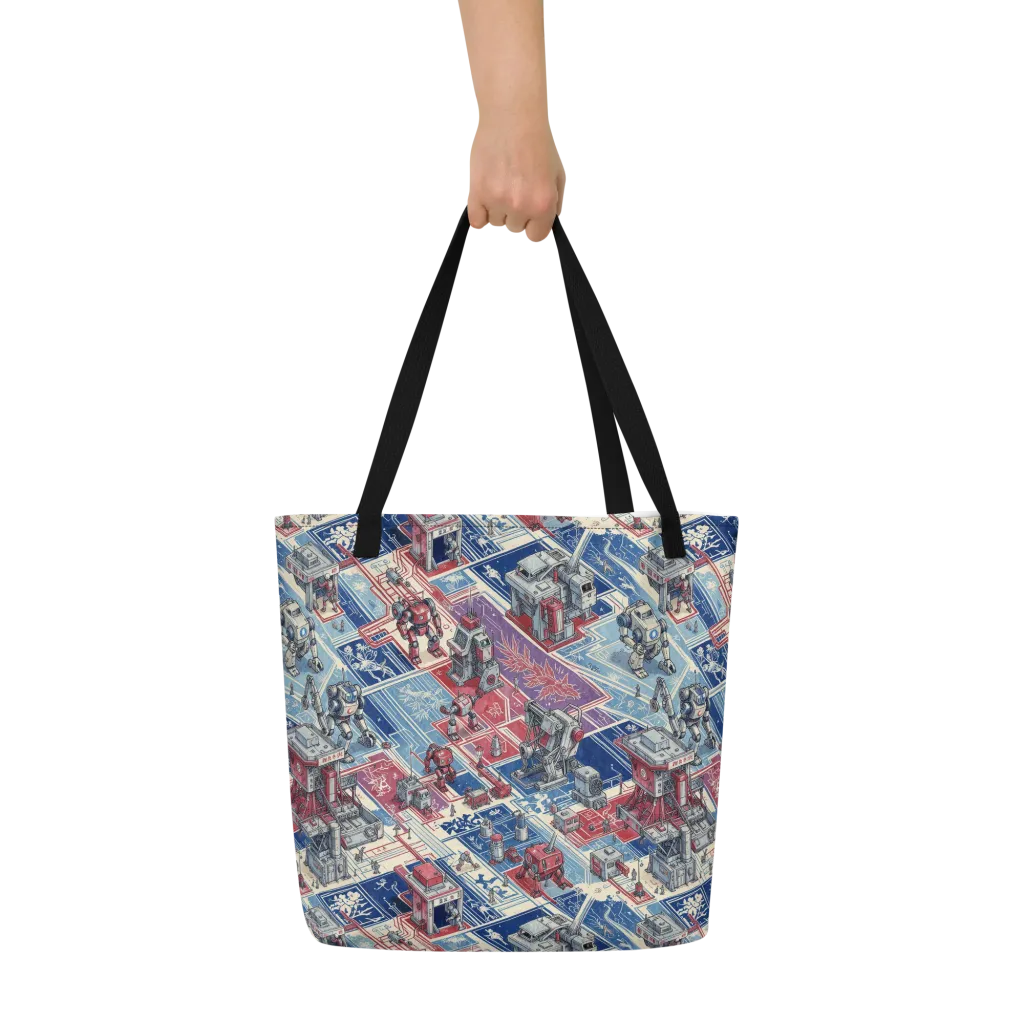 Robot Railyard on Large Tote Bag W/ Pocket — Front