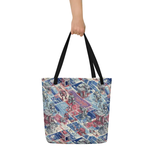 Robot Railyard on a Large Tote Bag W/ Pocket