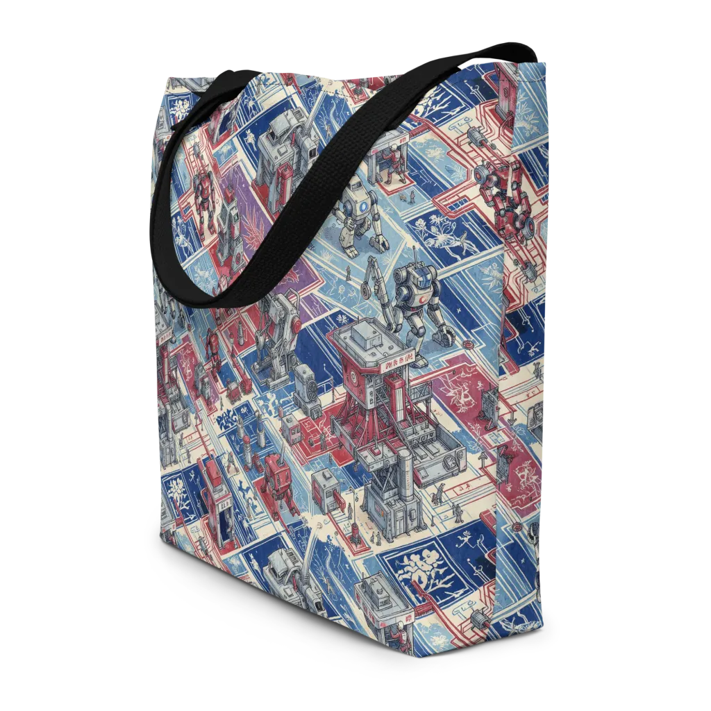 Robot Railyard on Large Tote Bag W/ Pocket — Front