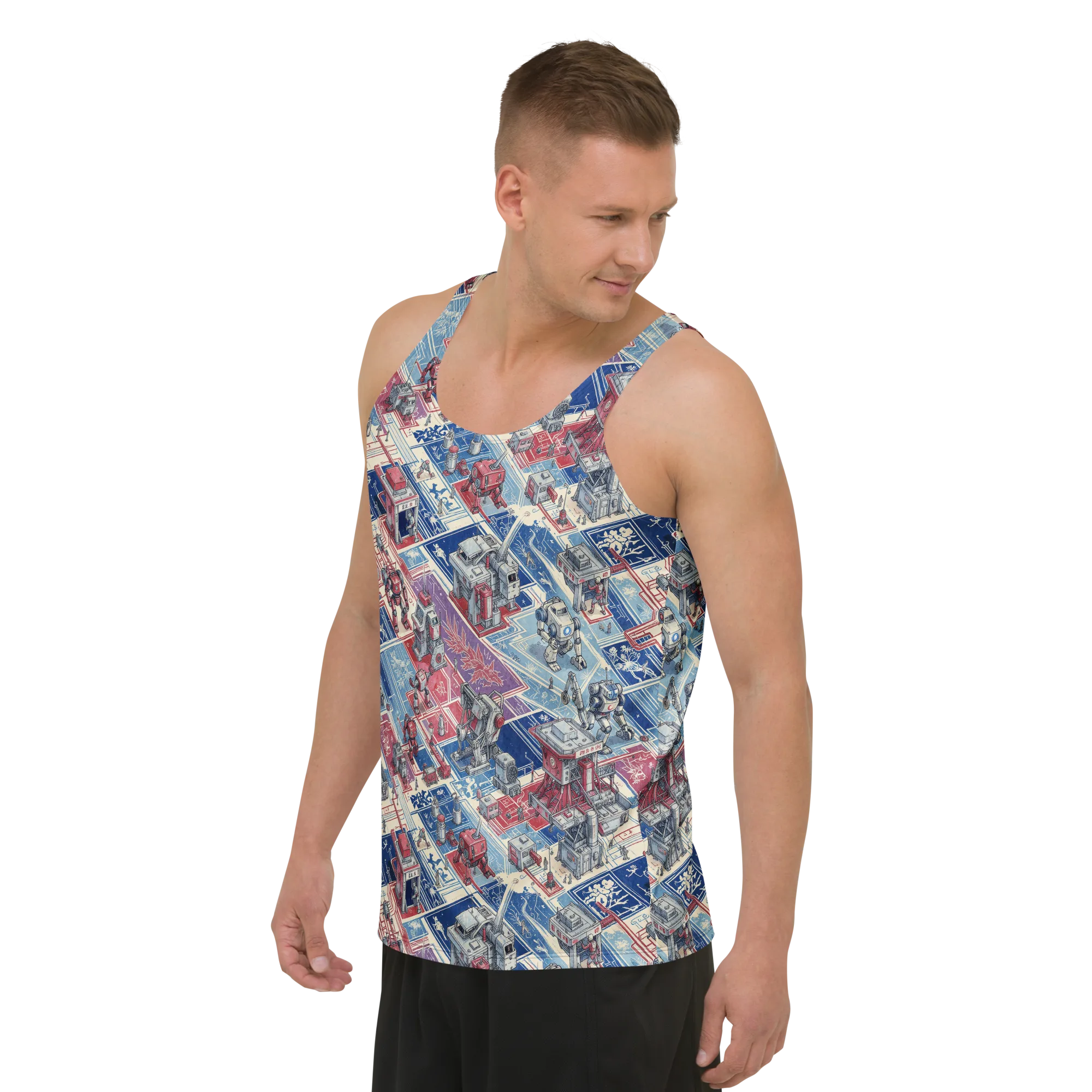 Robot Railyard on Men's Tank Top — Left Front