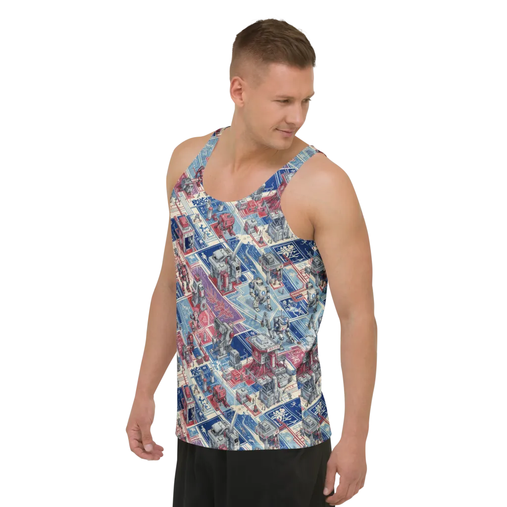 Robot Railyard on Men's Tank Top — Left Front