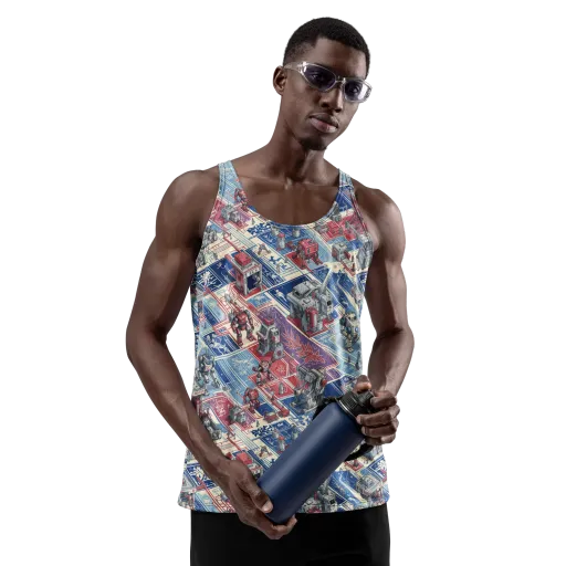 Robot Railyard on a Men's Tank Top