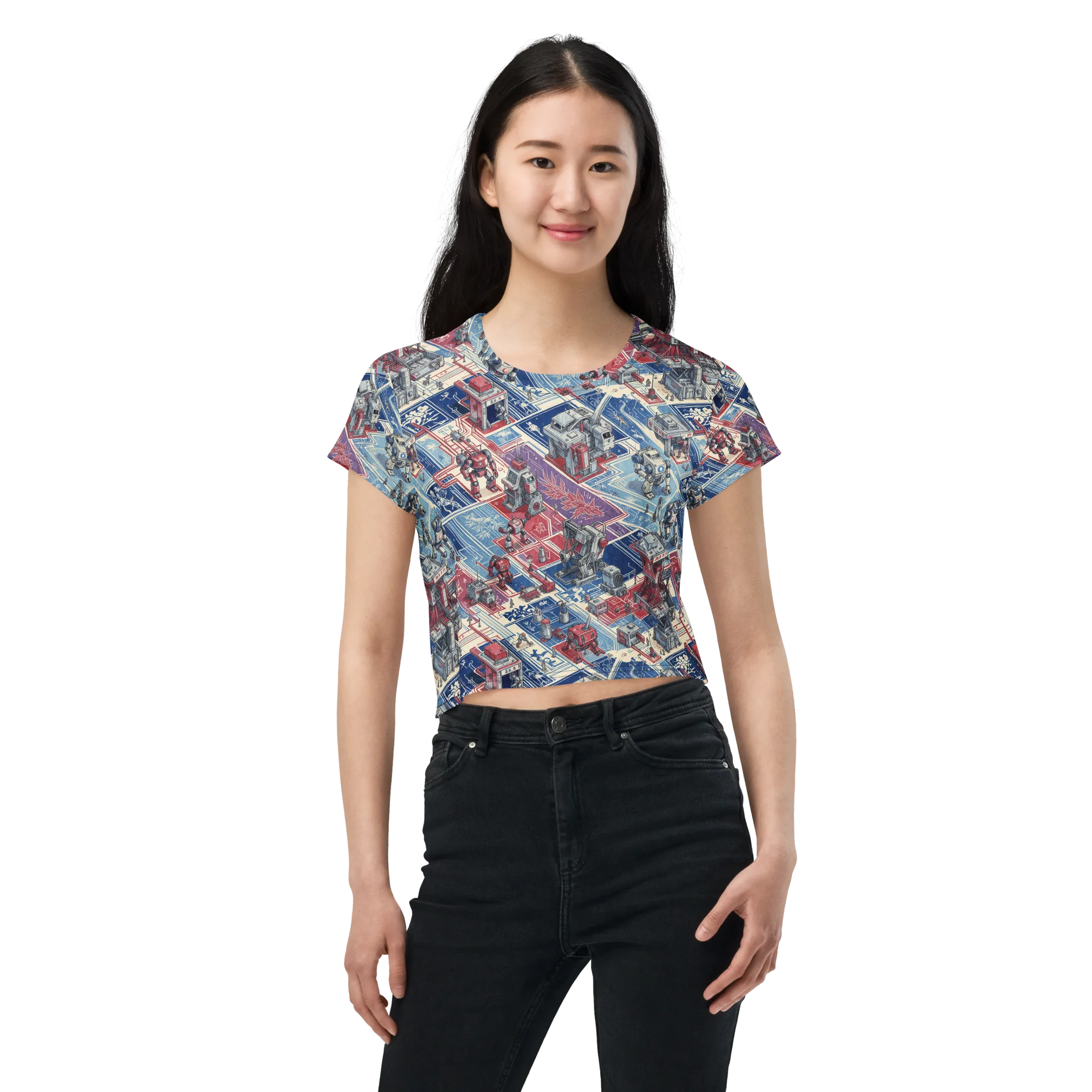 Robot Railyard on Crop Tee — Front