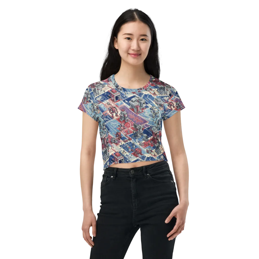 Robot Railyard on Crop Tee — Front